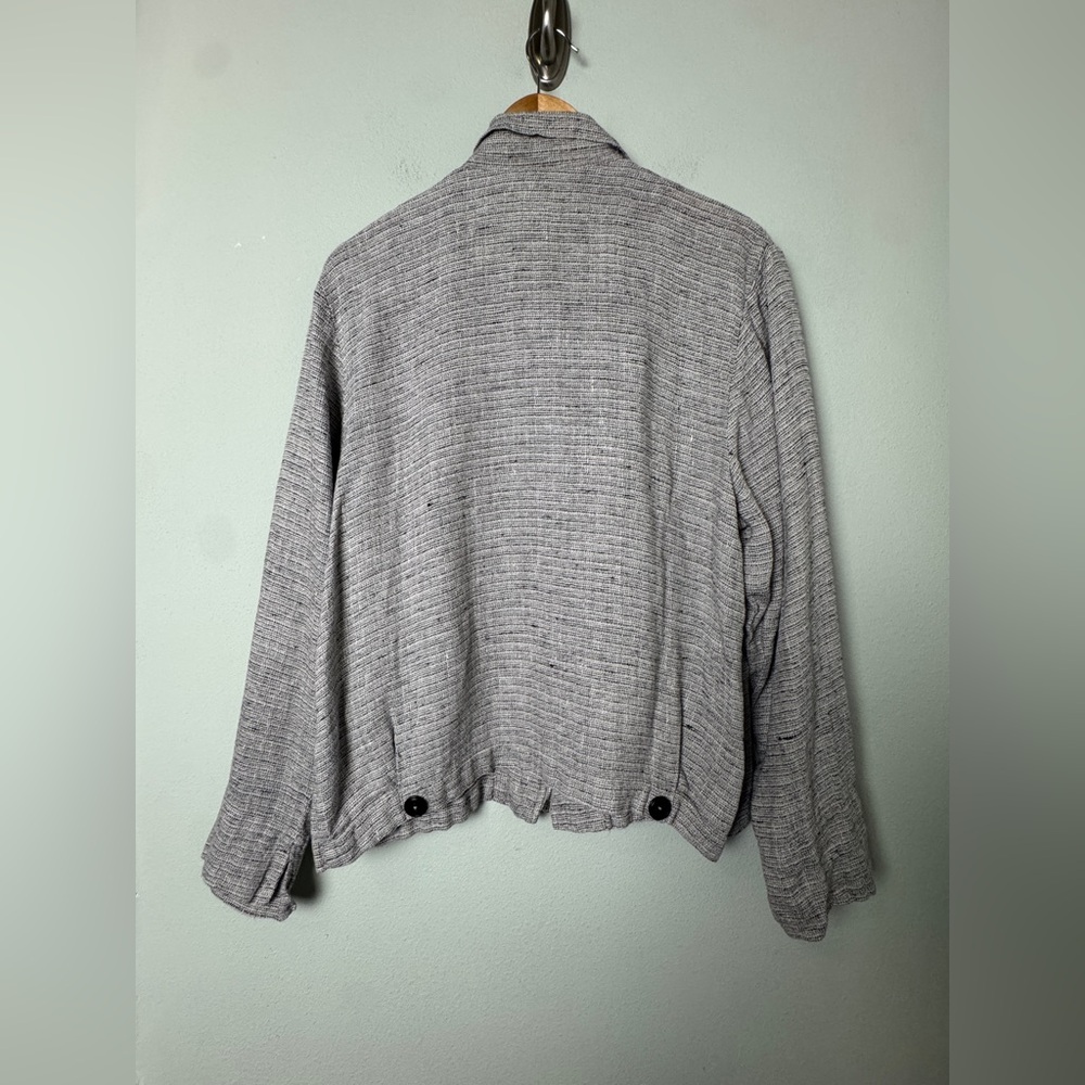 FLAX 100% Linen Tweed Lightweight Full Zip Front Jacket Gray Black & White Small - Picture 4 of 12